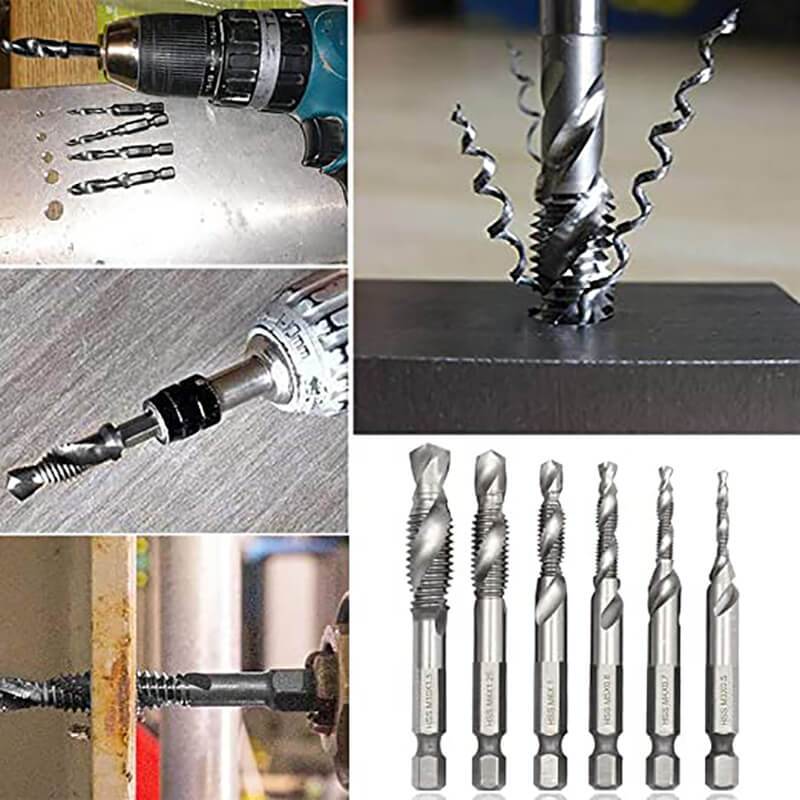 6 Pcs M3-M10 Hex Shank Thread Tap Drill Bits