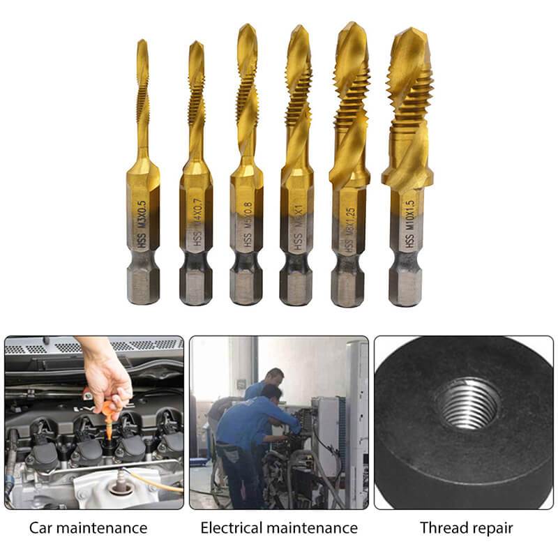 6 Pcs M3-M10 Hex Shank Thread Tap Drill Bits