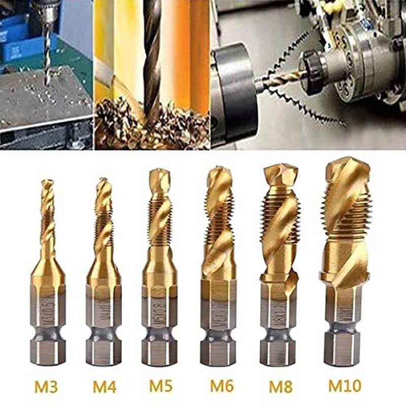 6 Pcs M3-M10 Hex Shank Thread Tap Drill Bits