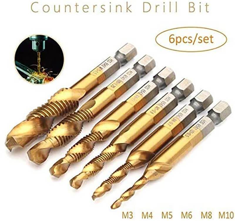 6 Pcs M3-M10 Hex Shank Thread Tap Drill Bits