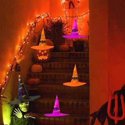 Glowing Witch Hat Decorations - 2 in 1 Hanging/Wearable