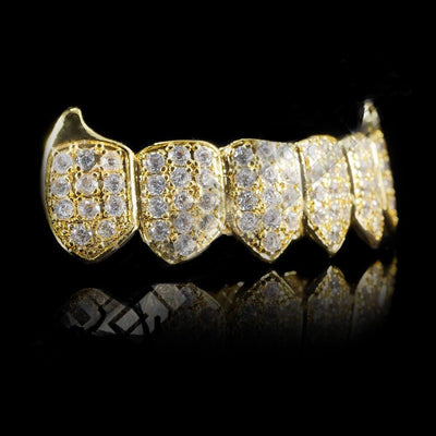 GOLD PLATED FANGED CZ CLUSTER PREMIUM GRILLS