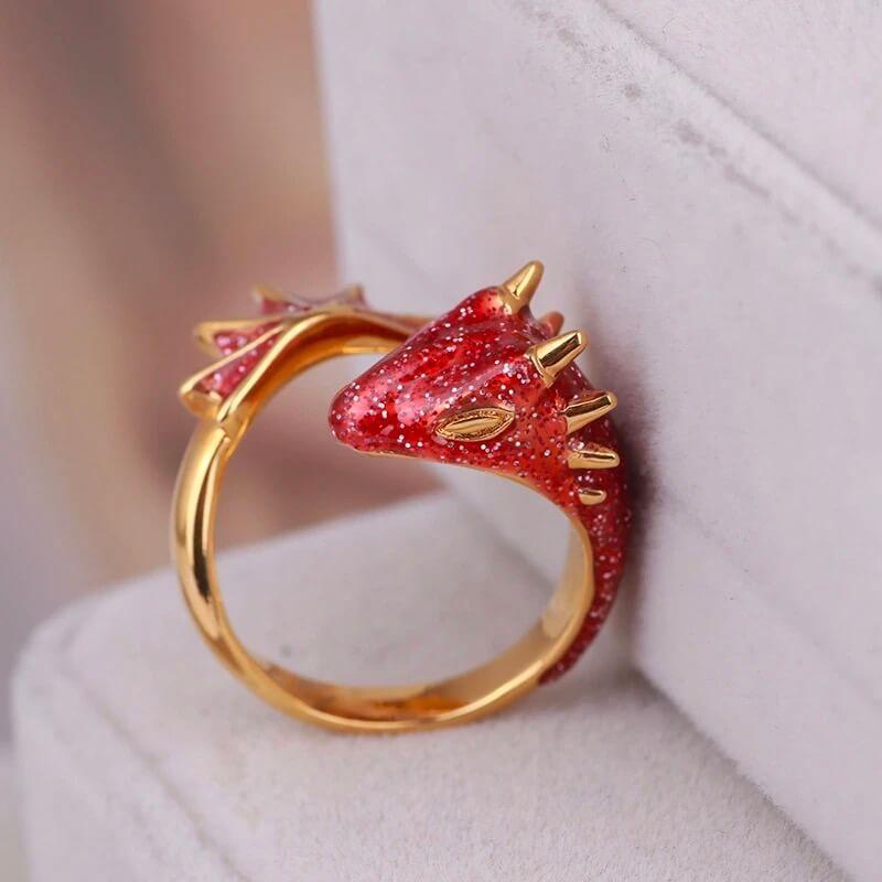 Gold Topaz Dragon Ring Adjustable Ring Size