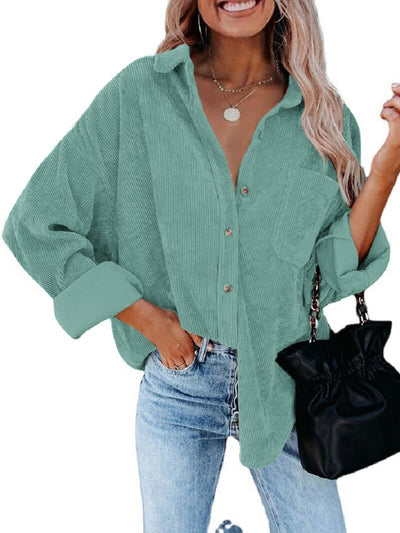 Astylish Womens Corduroy Shirts Casual Long Sleeve Button Down Blouses Tops