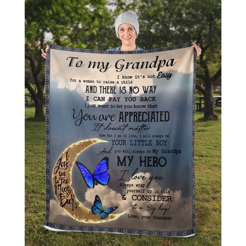 To My Grandpa - From Grandson - Butterflyblanket2 - A314 - Premium Blanket