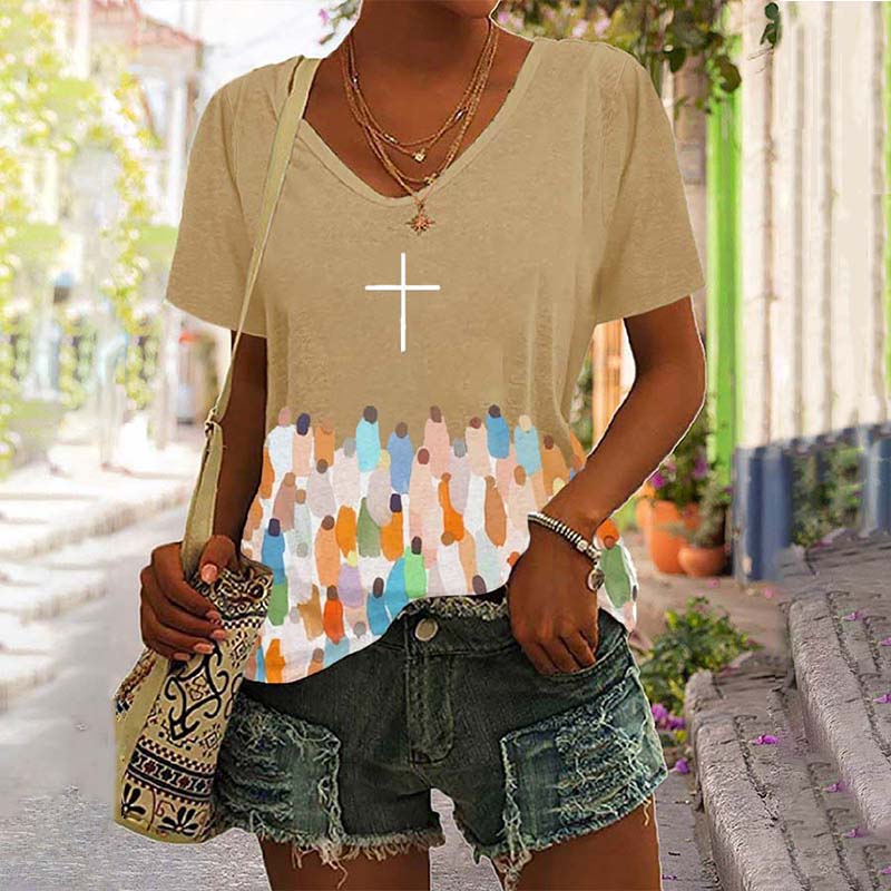 Women's Faith Respect Jesus Print V-Neck Tee