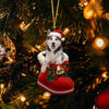 White Husky In Santa Boot Christmas Hanging Ornament SB060