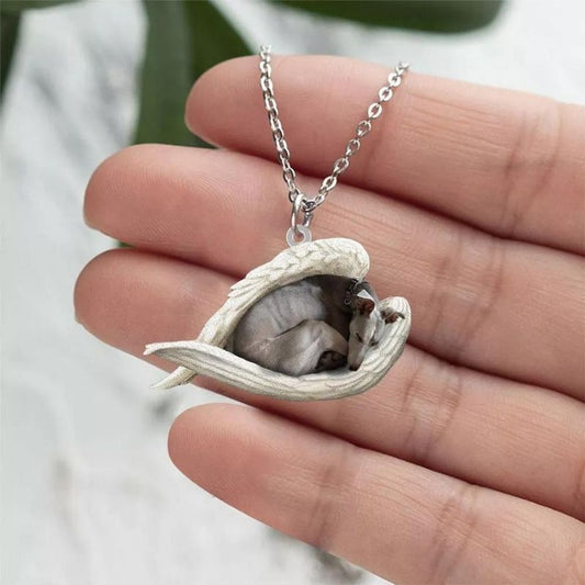 Greyhound Sleeping Angel Stainless Steel Necklace SN083
