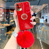 Luxury mobile phone holder/phone case with plush ball