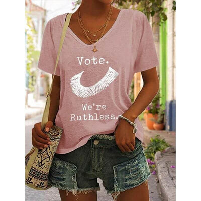 V-Neck Letter Print Casual T-Shirt