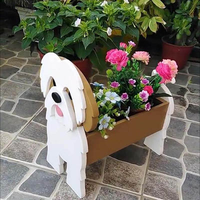 White And Brown Shih Tzu Planter AP048